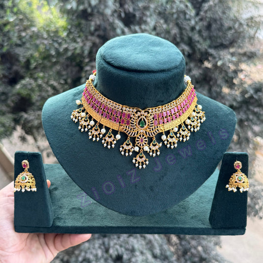 Premium pink stone choker