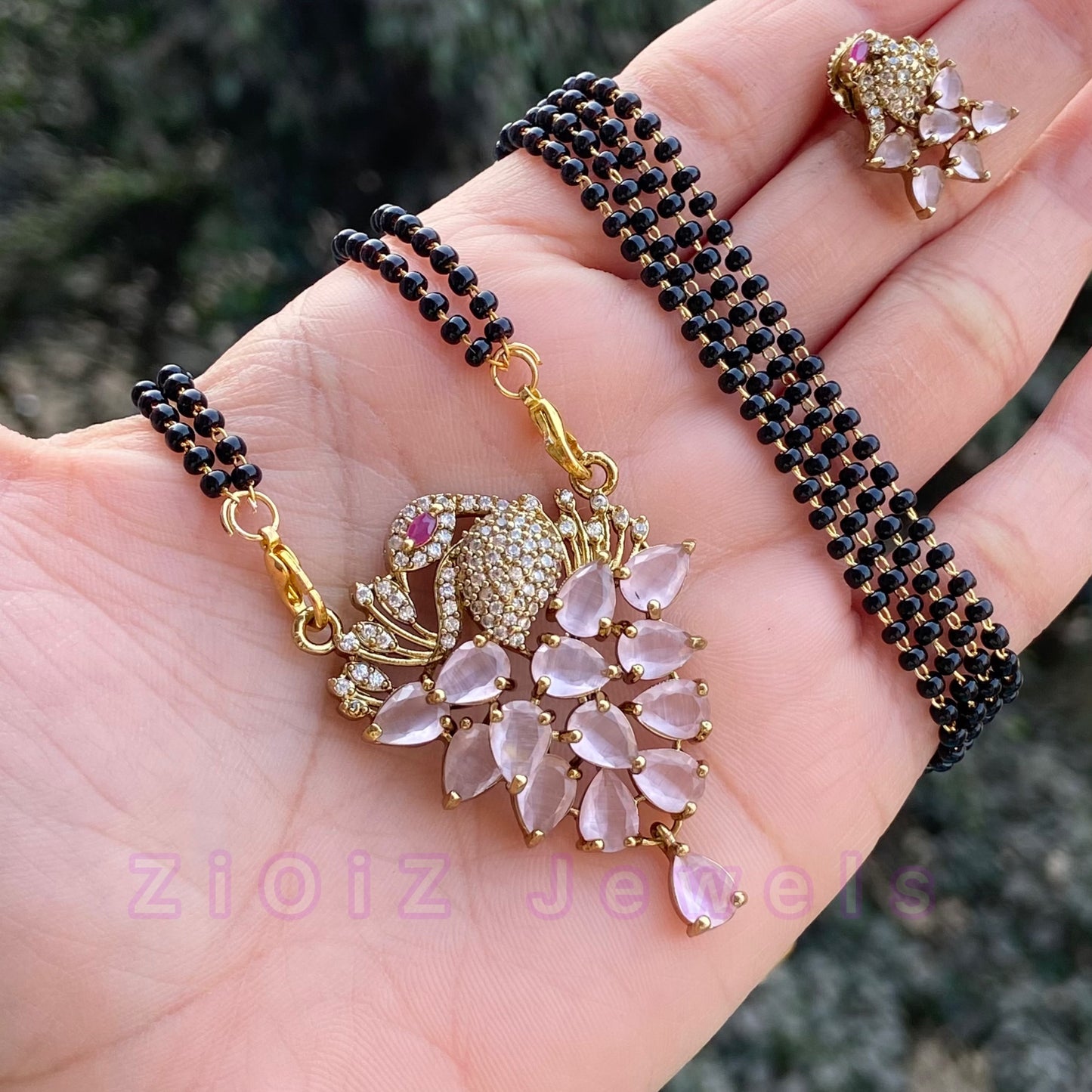 Short Crystal Peacock Mangalsutra