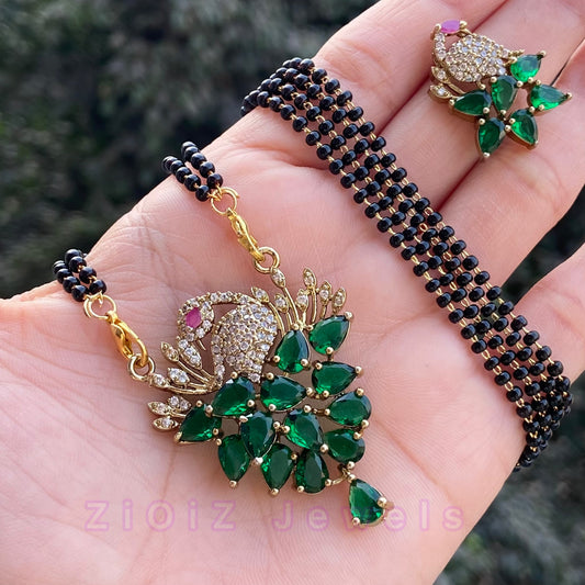 Short Crystal Peacock Mangalsutra
