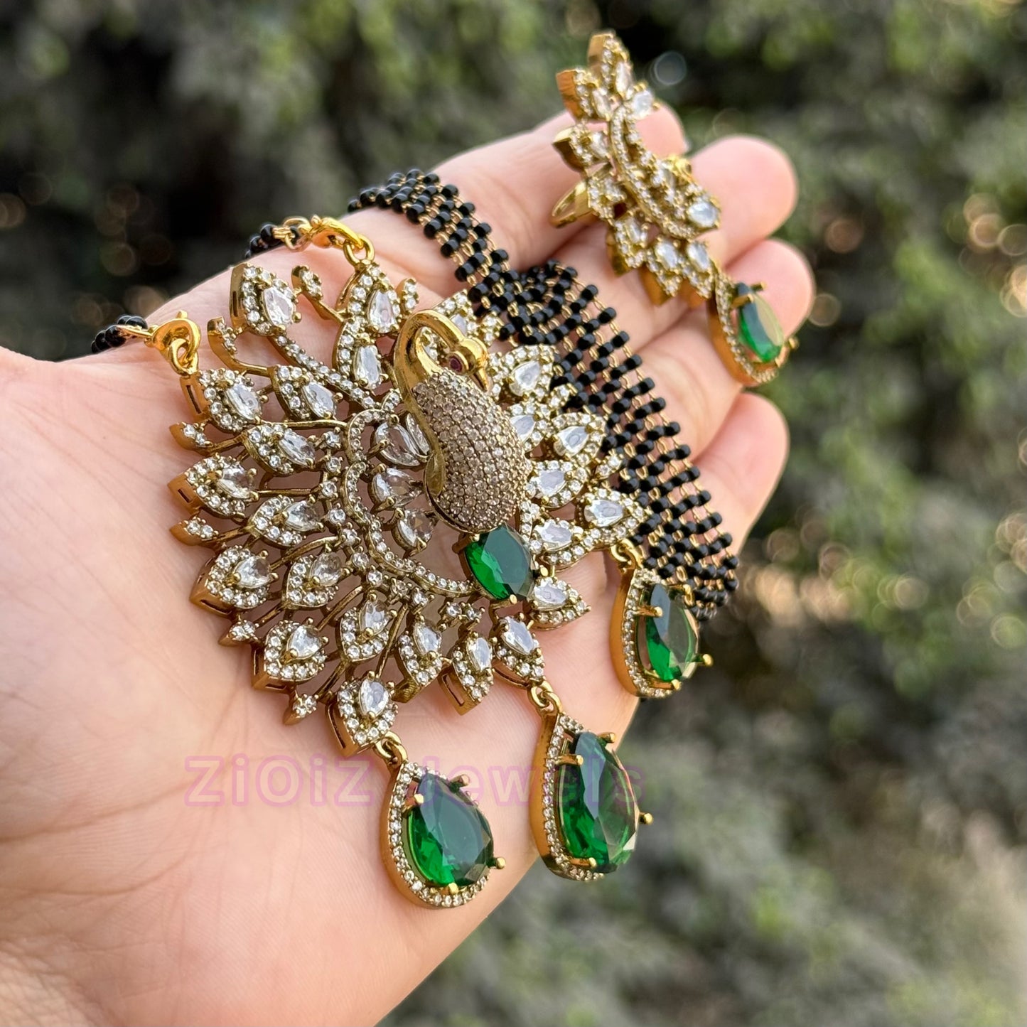 3D fan-feather peacock Mangalsutra