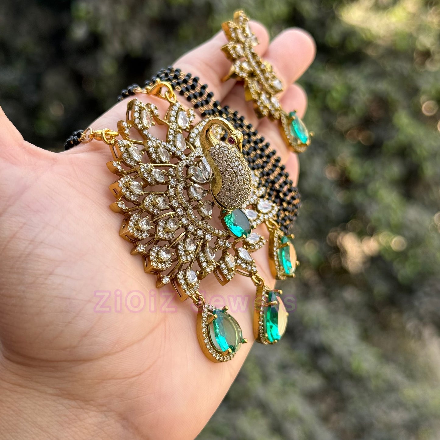 3D fan-feather peacock Mangalsutra