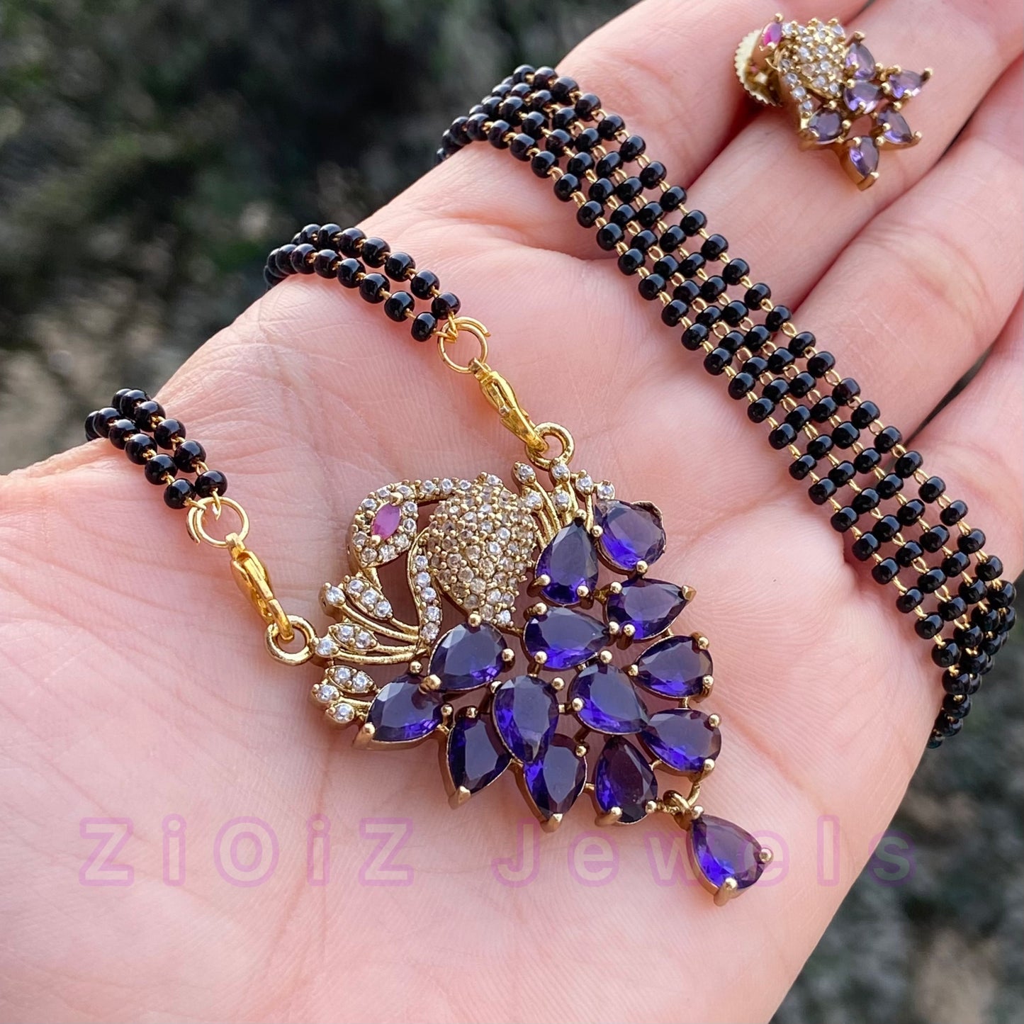 Short Crystal Peacock Mangalsutra