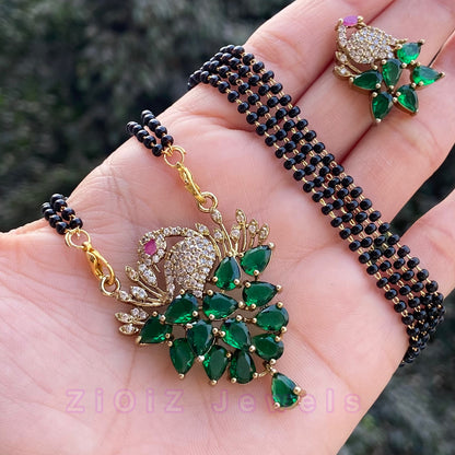 Short Crystal Peacock Mangalsutra