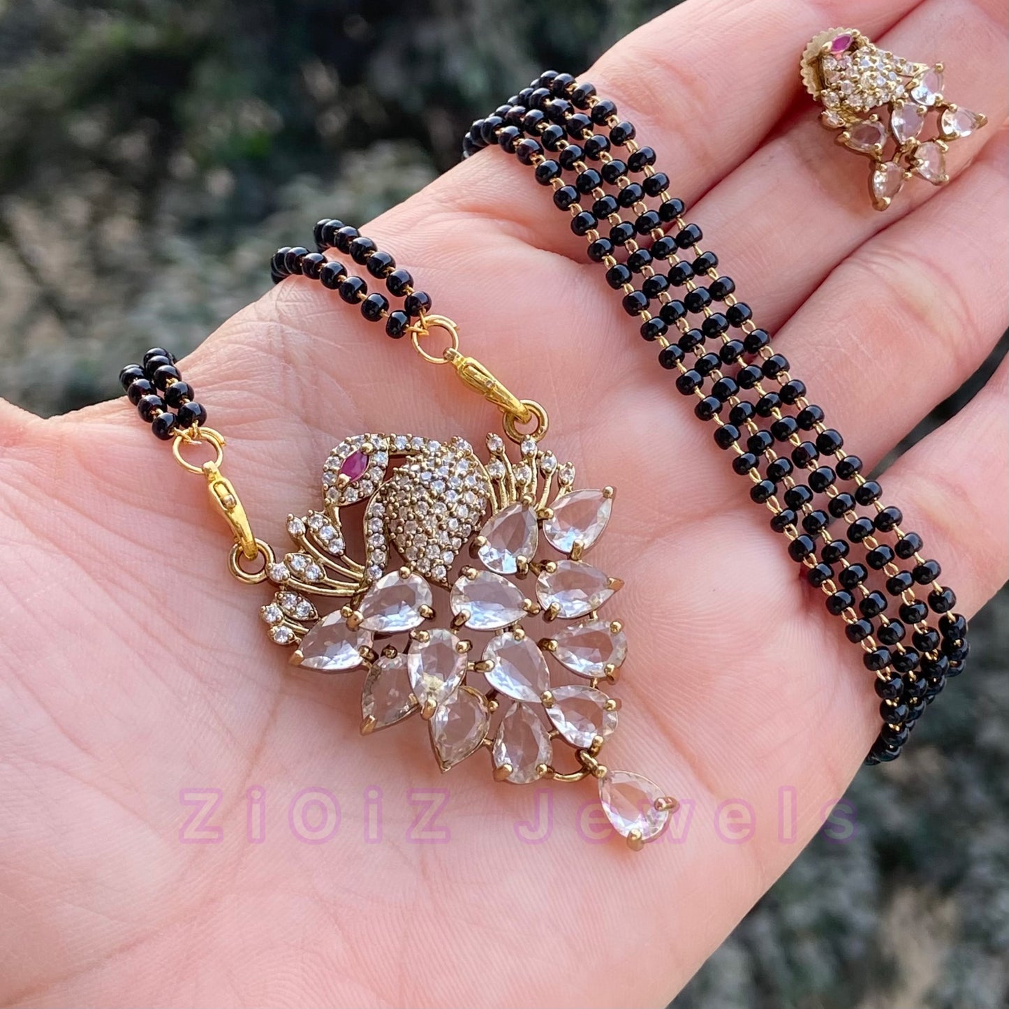 Short Crystal Peacock Mangalsutra