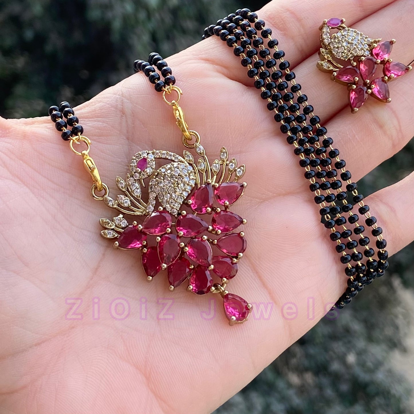 Short Crystal Peacock Mangalsutra